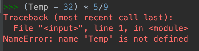 Python error indicating that the the variable Temp does not exist