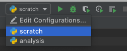 PyCharm run configuration menu