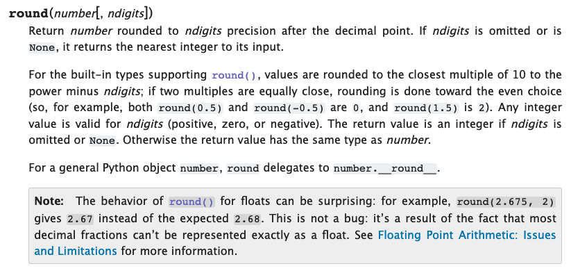 Documentation for the round function